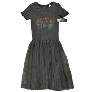 Truce Girls Gray Oversize Mesh Overlay Romper S M L XL